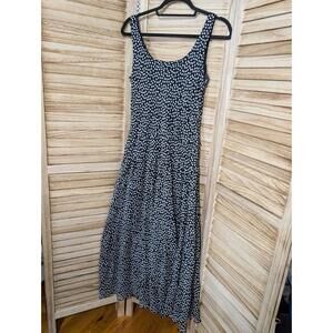 Vintage Jones New York Dress Womens 12P Black White Polka Dot Raw Edge Maxi